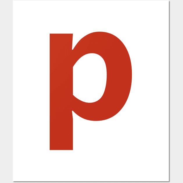 Letter p in Red Text Minimal Typography Wall Art by ellenhenryart